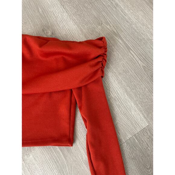 Rebdolls Shiloh Ribbed Off Shoulder Top Large Orange Long Sleeve - Picture 3 of 6